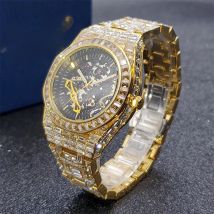 Men Mechanical Watch Gold Full Baguette Original Automatic Men's Skeleton Watches Diamond Luminous Luxury Waterproof Hand Clock