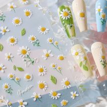Fresh Spring White Daisy Flowers Garden Petal Floral 5D Jelly Nail Art Sticker Reliefs Self Adhesive Decorations Manicure Decal