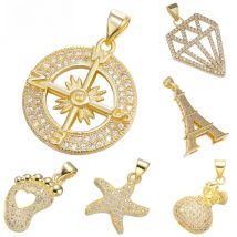 Juya DIY Pendants Supplies Micro Pave Zircon Elegant Glitters Compass Charms For Needlework Jewelry Necklace Bracelets Making