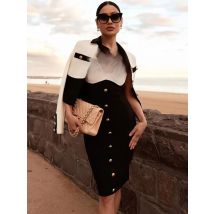 Summer Women Sexy Sleeveless Tank Button Black White Bodycon Bandage Dress Elegant Celebrity Evening Party Dress Vestido