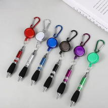 1pc Retractable Badge Reel Ballpoint Pen Belt Clip Key Chain With Carabiner Key Ring Lanyard Pen Gift Stationery Writing Tools