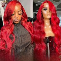 Red Lace Front Human Hair Wigs Body Wave 13X6 HD Transparent Lace Frontal Wig 99J Burgundy Color Remy Hair Pre Plucked For Women