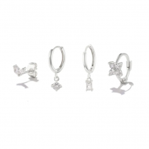 Aide 925 Sterling Silver Hoop Earrings Set Women Delicate Zircon Moon Star Studs Huggie Clip Pendientes Jewelry 3/4PCs/Set