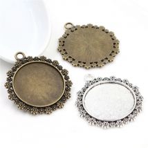 5pcs/lot 30mm Inner Size Antique Bronze and Silver Plated color Flower Style Cabochon Base Setting Charms Pendant
