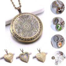New Retro Carved flower Mini Photo locket Pendant Romantic Memory Photo necklace copper Album box necklace Women jewelry