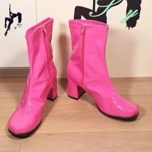 Costumes 60s 70s Go Go Boots Women Retro1960s 7cm High-heeled Square Heel Ankle Boots Round Toe Zip Short Boots Plus Size 46