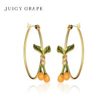 Saftige Traube Kumquat grüne Blatt Ohrringe für Frauen S925 Sterling Silber Nadel 18 Karat vergoldet Original Design Emaille hand gefertigt