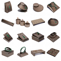 Finest Brown PU Leather Bracelet Pendant Necklace Jewellery Display Counter Stand Holder Bust Ring Earrings Presentation Shelf