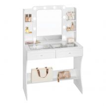 WOLTU Toletta bianca Vanity con illuminazione regolabile a 3 colori Scrivania trasparente da tavolo in vetro temperato per il trucco