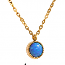 Yhpup Charm Chic Blue Opal Natural Stone Small Pendant Stainless Steel Gold Color Necklace Waterproof Trendy Jewelry Women New