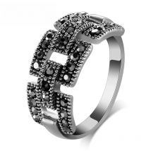 Ajojewel Brand Quality Fashion CZ Female Jewelry Retro Vintage Link Ring Black For Women Size 7,8,9