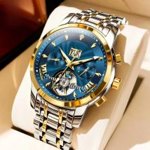 OLEVS 9965 Mechanical Watch for Men Tourbillon Dial Dual Calendar Display Luminous Automatic Mechanical Men's Watch