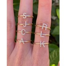 Promotion cz paved initials 26 Alphabet thin band midi women new name  classic letter finger ring