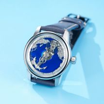 OBLVLO Trendy Navigation Map Blaues Zifferblatt Mechanische Uhr für Herren Kreative Navigator Lederband Automatische Herrenuhr JM-SS
