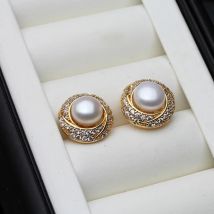Natural Freshwater Pearl Earrings For Women,18K Gold Plated Pearl Stud Earrings Wedding Bride Earrings Fashion