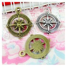 50Pcs Compass Charms 29.5*24.5MM Bronze Color Antique Silver Plated DIY Jewelry Accessories
