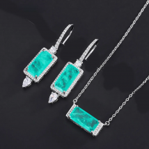 Vintage 8*16mm Paraiba Tourmaline Emerald Pendant Necklace Drop Earrings for Women Lab Diamond Wedding Party Fine Jewelry Sets