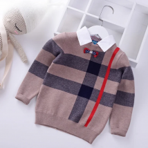 2025 Shirt collar Boys Sweaters Baby stripe Plaid Pullover Knit Kids Clothes Autumn Winter New Children Sweaters Boy Clothing