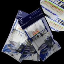 DYGYGYFZ 1set Fishing Hook Saltwater Bionic String Hooks Rigs Luminous Beans Strong Bait with Cage 7/15 White Bar Fish Hooks