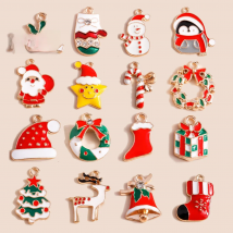 10pcs Mix Enamel Christmas Charms Noel Star Hats Santa Claus Pendants for Diy Jewelry Making Necklace Earring Making Accessories
