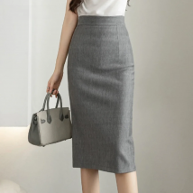Classic Vintage Gray Red Stretch Pencil Skirts For Women Office Lady Formal Black Midi Skirts Elegant Female Package Hip Skirts