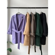 RosEvans Winter Cashmere Coat Women Mid-length Wool Coat Jackets Water Ripples New Autumn 20% Cashmere Camel Coat Commuting