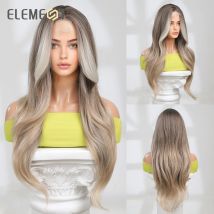 Element elegante vordere Spitze synthetische Perücke lange gewellte Ombre braun mit Highlight Haar Perücken für Frauen Damen tägliche Party natürlich