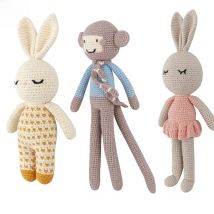 Handmade Rabbit Monkey Crochet Wool Doll Animal Stuffed Plush Toy Baby Soothing Baby Sleeping Plush Toy Gifts for Kids Birthday