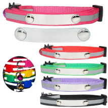 Custom Reflective Cat Collar Personalized ID Adjustable Safety Buckle with Bell Free Engraving Nylon Puppy Kittens Necklace