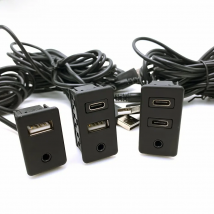 Car Extension DIY Dash Flush Mount 3.5mm AUX USB Type C Port Switch Panel Cable Adapter for Volkswagen Toyota Mitsubishi