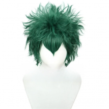 Tzncos  Deku Green Short Curly Synthetic Heat-Resistant Wig Band Adjustable Rose Net Halloween Role Playing Party Wig