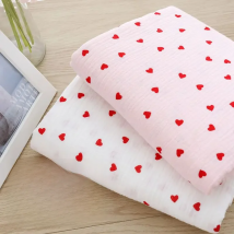Soft Heart Print Cotton Sewing Fabric Crepe Double Layer Gauze Cloth Valentine's Day Diy Towel Material YHW300530