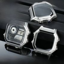 For Casio 3299 AE-1200WH Watch Case Modified AE1200 Stainless Steel Watch Case Metal Shell with Waterproof Ring Black Silver