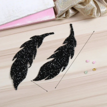 Brand Iron Stripes on Clothes Gold Silver Black Rhinestone Feather Patches for Clothing Leaves Applique Badge Fabric Sticker DIY