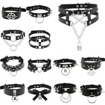 KMVEXO Leather Spiked Choker Collar Women Men Rivets Studded Chocker Chunky Necklace Goth Jewelry Metal Gothic Emo Accessories