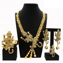 Fashion Woman Jewelry Set Big Leopard Necklace Plating Real Gold Pendant Animal Shape Bracelet Earrings African American SYHOL