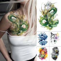 Waterproof Temporary Tattoo Sticker Green Dragon Cloud Demon Flash Tattoos Skull Lion Body Art Arm Fake Tatoo Women Men