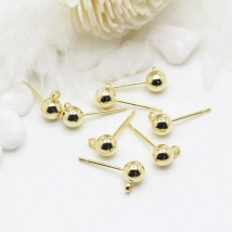 DIY handmade earrings accessories material brass metal 14K gold plated 3mm 4mm 5mm ball beads post earrings hook earring fitting