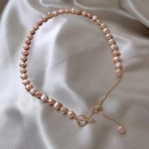Minar Romantic Pink Color Baroque Freshwater Pearl Choker Necklaces for Women Gold OT Toggle Clasp Pendant Necklace Jewellery