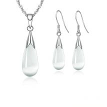 Nice Pure 925 Sterling Silver Luxury Fine Jewelry Sets for Women Gift White Pink Water Drop Opal Stones Pendant Necklace Earring