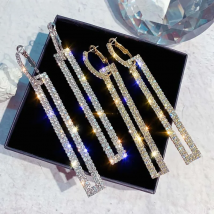 Silver Needle Long Dangle Drop Earrings for Women Jewelry Statement Shining Rectangular Punk Rock Female Earrings