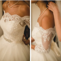 Handmade New Lace Wedding Boleros Bridal Jackets Top 3/4 Sleeve White Ivory Off Shoulder Wraps Women Capes