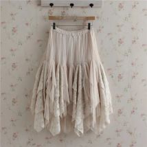 Spring Autumn Mori Girl Skirt Women Cute Sweet Loose Solid Bottoming Lace Cake Ruffle Lolita Kawaii Female Princess Skirt U143