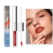 2-in-1 Double-End Matte Lip Glass Gloss Transparentes, feuchtigkeitsspendendes Lippenöl Glaze Gloss Shimmer Liquid Lipstick Glossy Mirror Shine