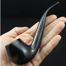 Handmade Nature Ebony Wood Bent Type Round Smoking Pipe Tobacco Wooden Smoke Pipe Gift 10pc 9mm Filters + Pouch + Holder #508bS