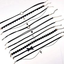 10 Pieces Fashion Velvet Choker Necklace for Women Vintage Sexy Lace Flower Star Bow Necklace Gothic Girl Neck Accessories