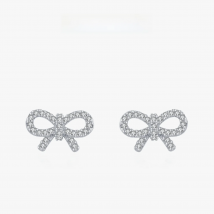 Ailmay Real 925 Sterling Silver Cute Elegant Bowknot Shiny CZ Stud Earrings For Women Girls Fine Jewelry Valentine's Day Gift