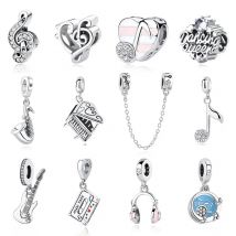 Original 925 Sterling Silver Charm Bead Love Music Note Piano Pendant Charms Fit Brand Bracelets Necklaces Women Diy Jewelry
