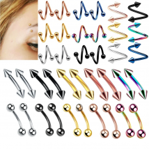 1Pair Gauge 16G Ball Spike Surgical Steel Double Spiral Twister Barbell Earring Ear Cartilage Rings Eyebrow  Piercing Jewelry