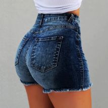 Denim Shorts Women Vintage Jeans Tassel Washed Distressed Skinny Mid Waist Pockets Streetwear Female 2025 Straight Short Pants